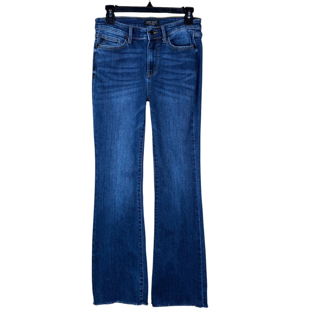 Judy Blue Bootcut Jeans Size 27/5 Dark Wash Raw Hem Mid Rise Stretch